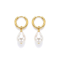 12mm Baroque Pearl Drop Huggie Hoops Gold β Waterproof & Tarnish-Free