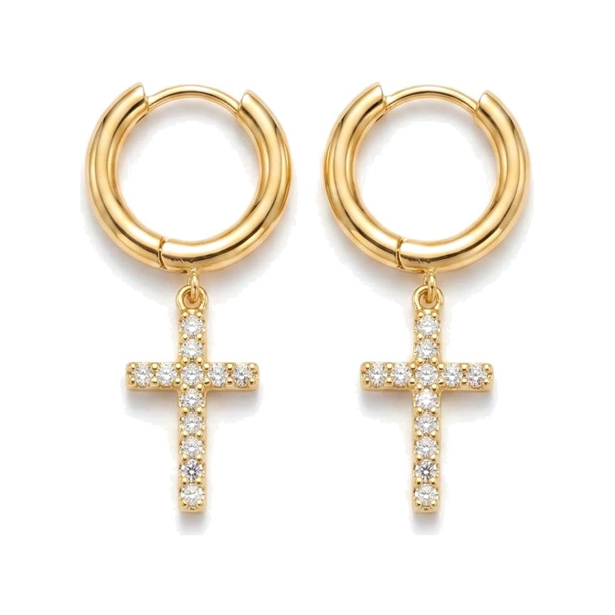 11mm Cross Drop Huggie Hoops Gold – Waterproof & Tarnish-Free