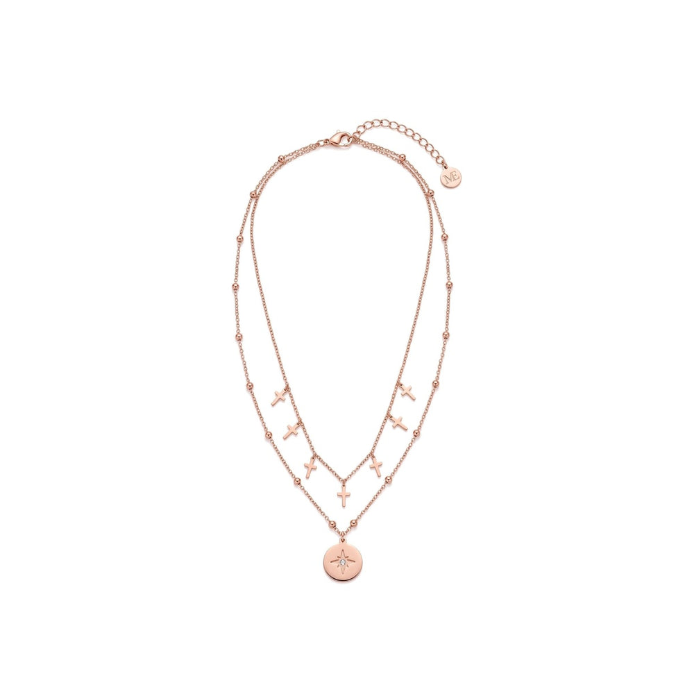 Layered Cross & Starburst Necklace Rose Gold – Waterproof & Tarnish-Free