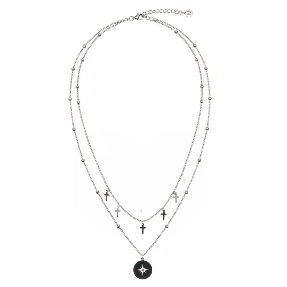 Layered Cross & Starburst Necklace Silver – Waterproof & Tarnish-Free