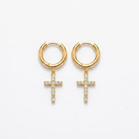 Pavé Cross Drop Huggie Hoops Gold – Waterproof & Tarnish-Free