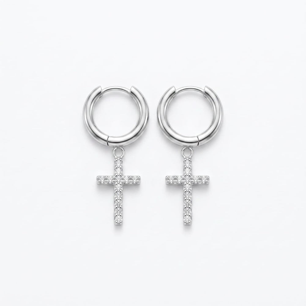 Pavé Cross Drop Huggie Hoops Silver – Waterproof & Tarnish-Free