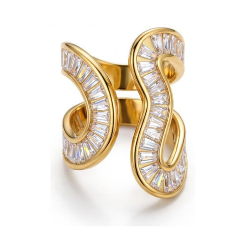 CZ Baguette Swirl Ring Gold