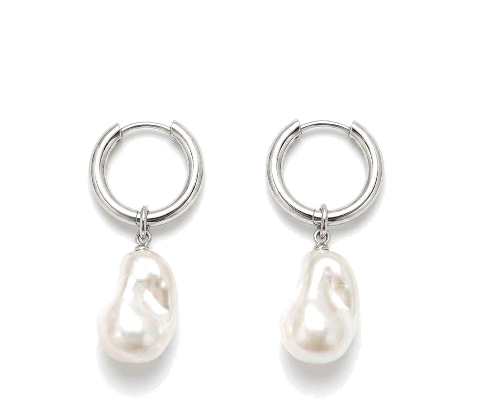 12mm Baroque Pearl Drop Huggie Hoops Silver – Waterproof & Tarnish-Free