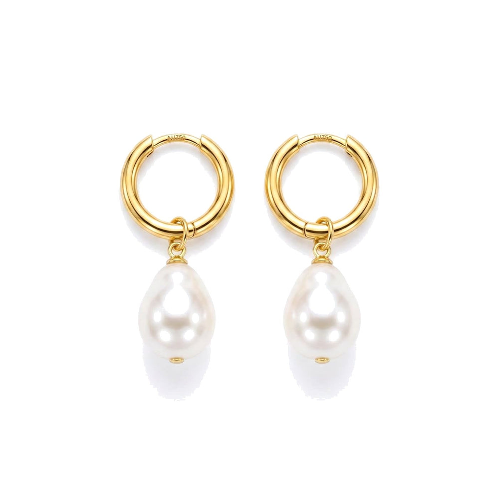 12mm Baroque Pearl Drop Huggie Hoops Gold – Waterproof & Tarnish-Free