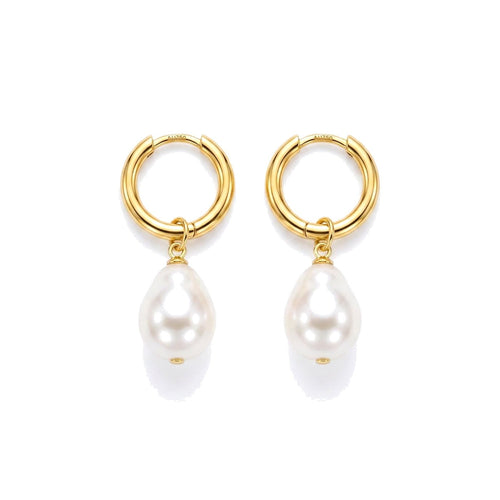 Baroque Pearl Drop Huggie Hoops Gold