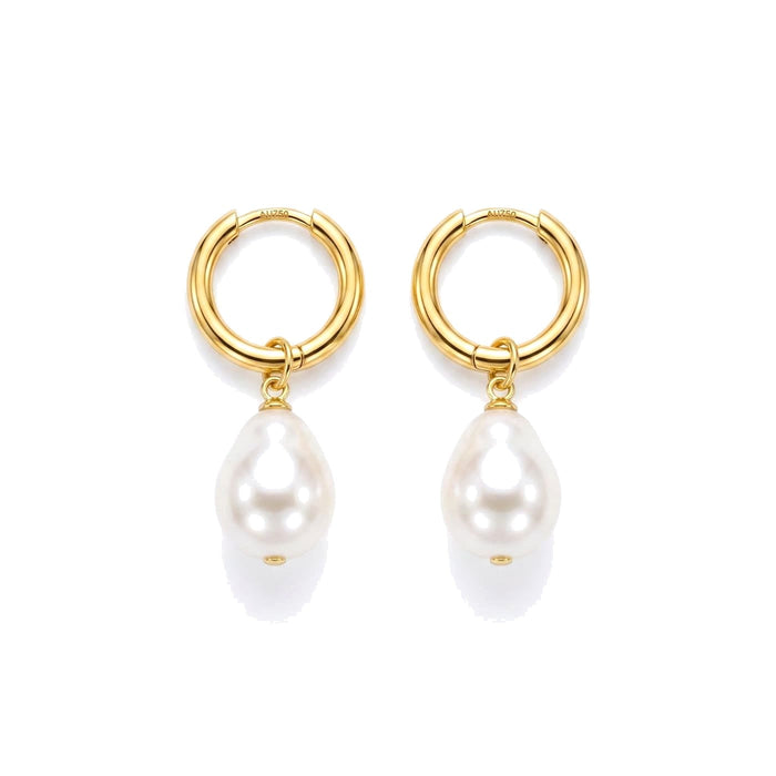 Baroque Pearl Drop Huggie Hoops Gold