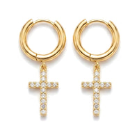 11mm Cross Drop Huggie Hoops Gold – Waterproof & Tarnish-Free