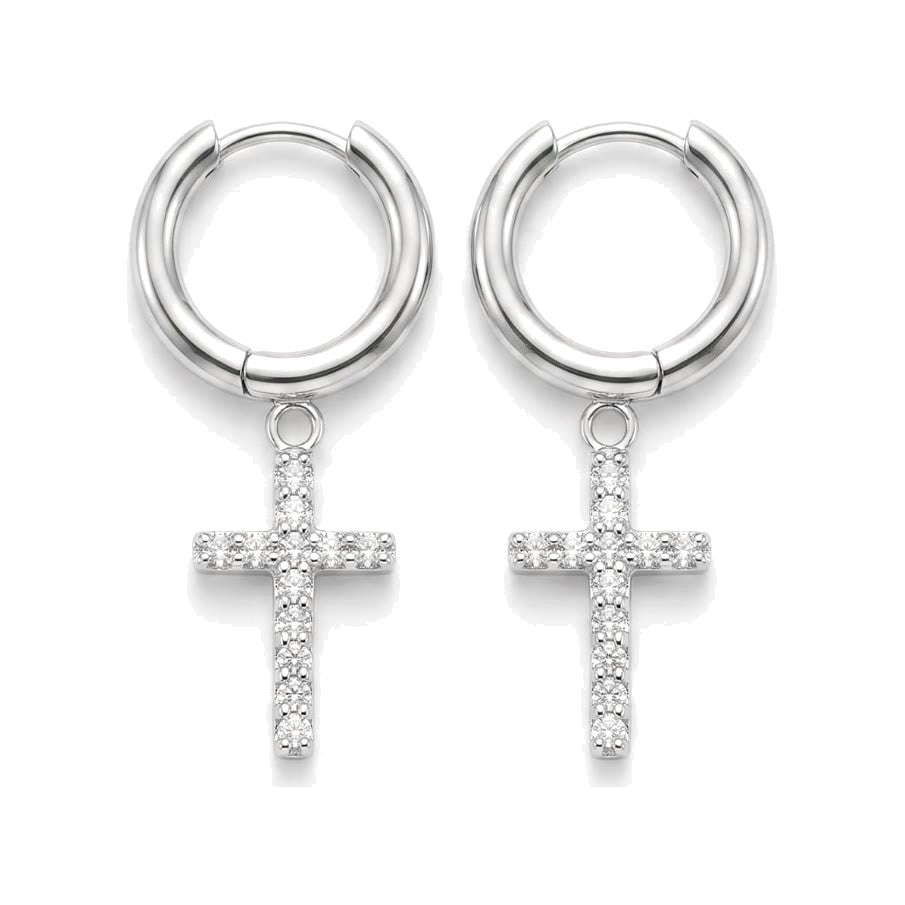 11mm Cross Drop Huggie Hoops Silver – Waterproof & Tarnish-Free
