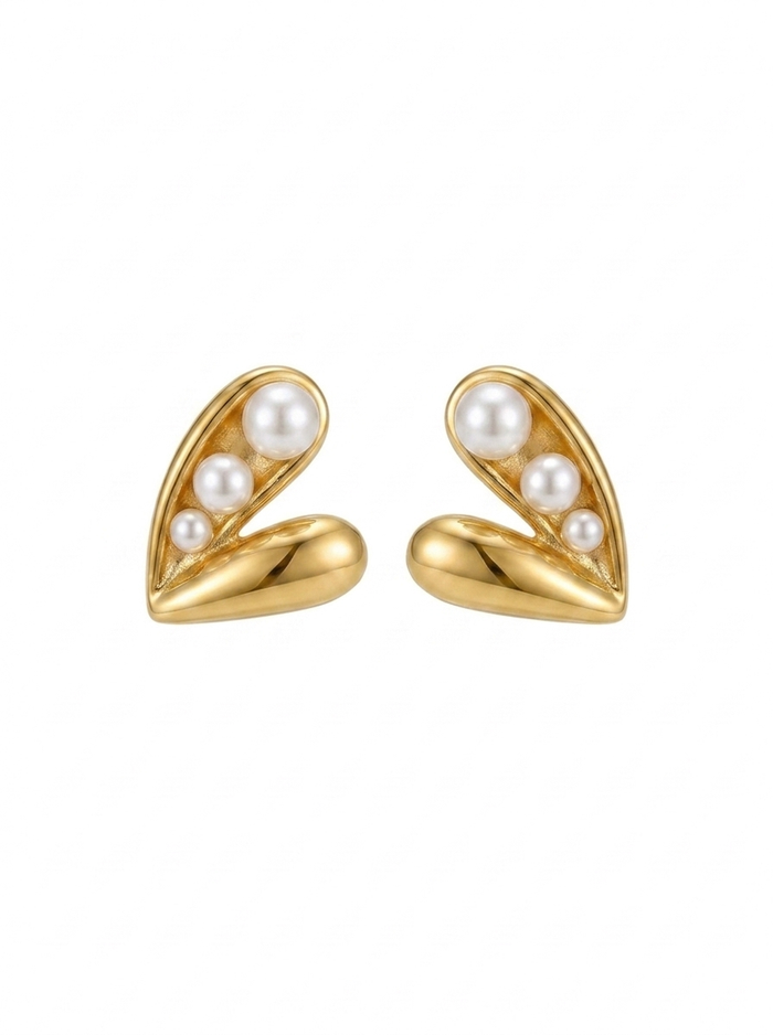 Pearl Heart Studs – Waterproof & Tarnish-Free