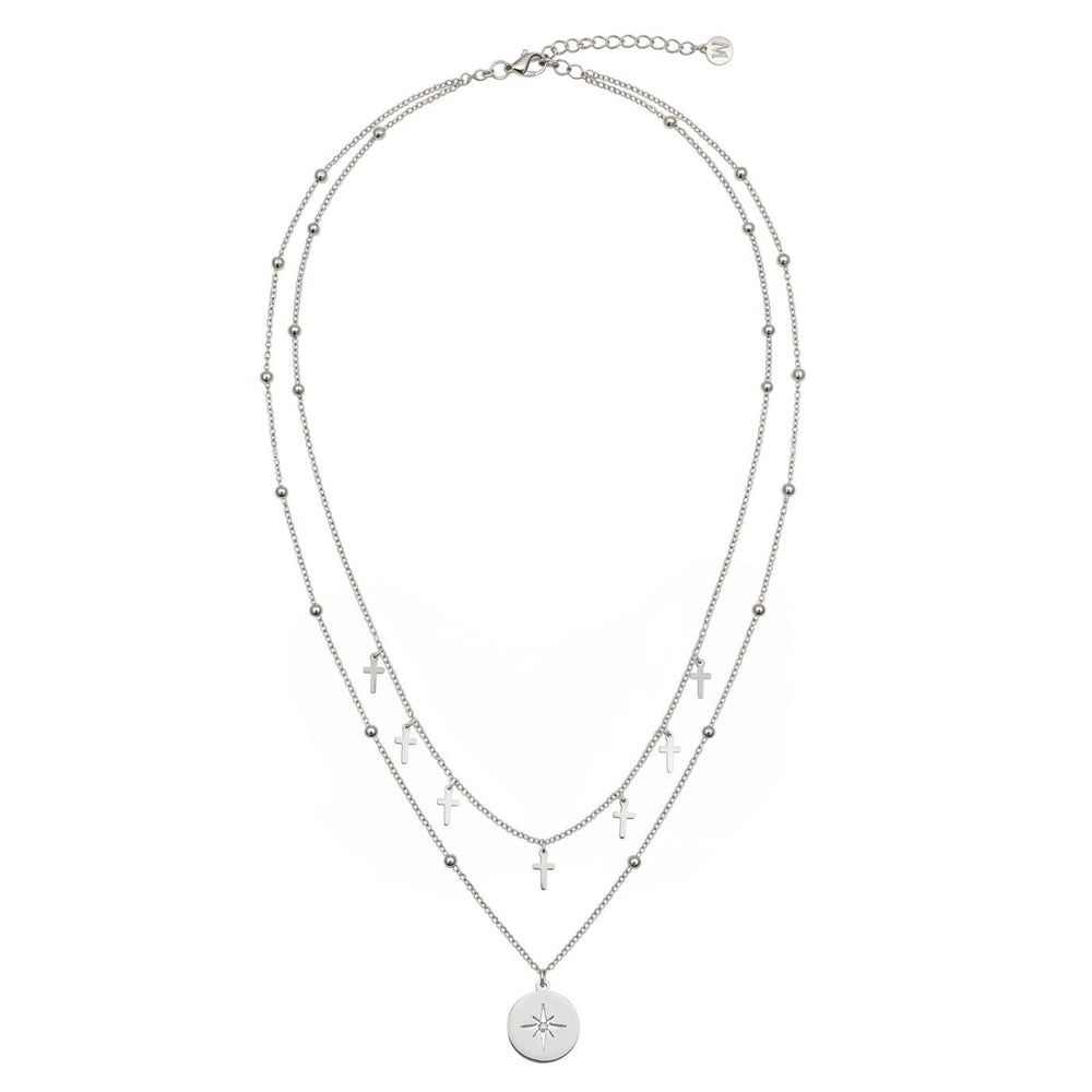 Layered Cross & Starburst Necklace Silver – Waterproof & Tarnish-Free