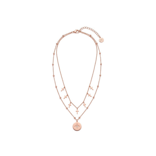Layered Cross & Starburst Necklace Rose Gold