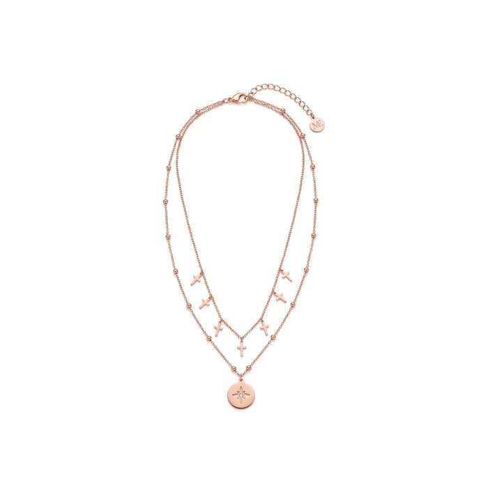 Layered Cross & Starburst Necklace Rose Gold