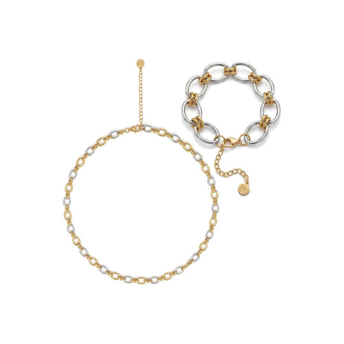 Two-Tone Chain Necklace & Bracelet Set