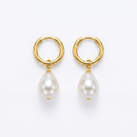 12mm Baroque Pearl Drop Huggie Hoops Gold – Waterproof & Tarnish-Free