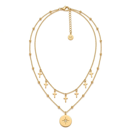 Layered Cross & Starburst Necklace Gold – Waterproof & Tarnish-Free