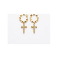 Pavé Cross Drop Huggie Hoops Gold – Waterproof & Tarnish-Free